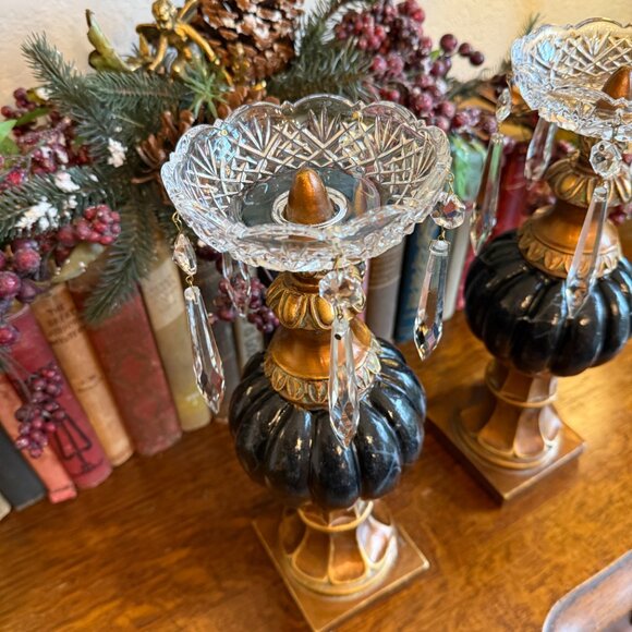 2 Vintage Crystal Bobeche Candle Drip Rings with Dangling Crystals - Picture 8 of 16